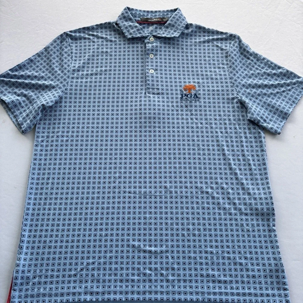 RLX Ralph Lauren‎ PGA Ocean Course Blue Geo Print Golf Polo Shirt Men's M